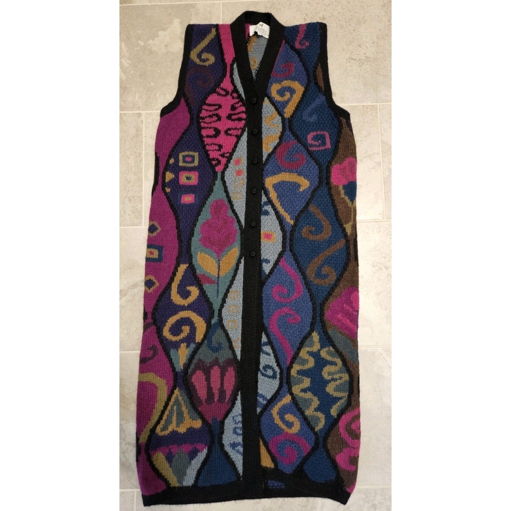 Peruvian Connection 100% Alpaca Duster Sweater Cardigan M Colorful Sleeveless